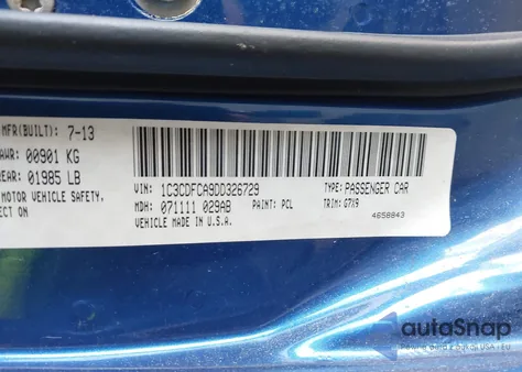 2013 Dodge Dart Limited из США, поврежденный, VIN 1C3CDFCA9DD326729